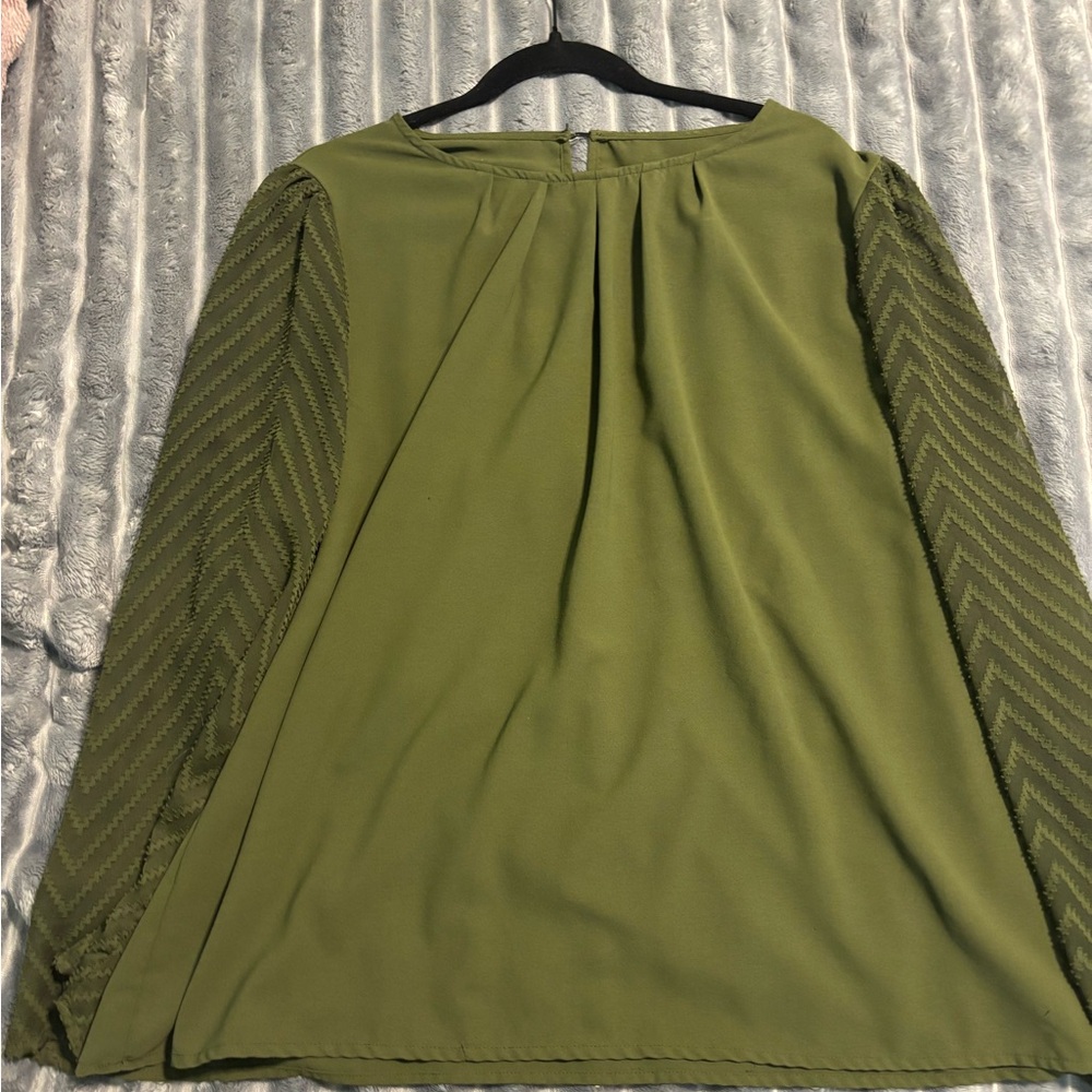 SHEIN Green Boxy Long Sleeve Blouse